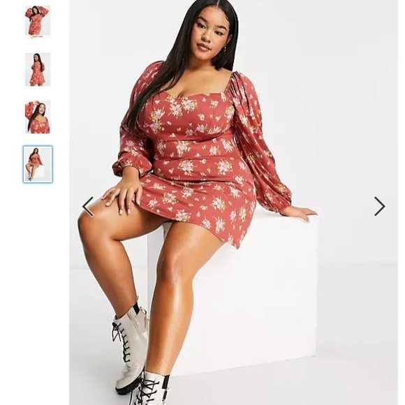 ASOS DESIGN Curve mini tea dress with long sleeves and cup detail  Size 20 - Picture 4 of 4